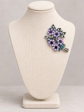 2005 Avon with Nina Ricci Sparkling Flower Brooch Pin Purple Blue Stones